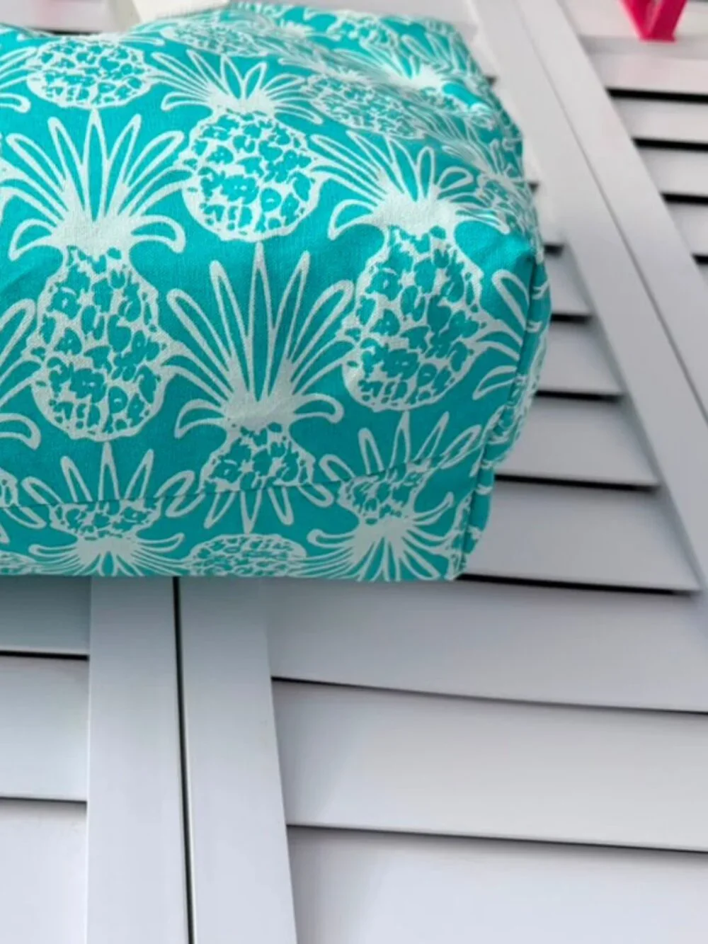 Bahama Hand Prints Pineapple Beach Tote Bag Aqua Canvas Large Shoulder Tote